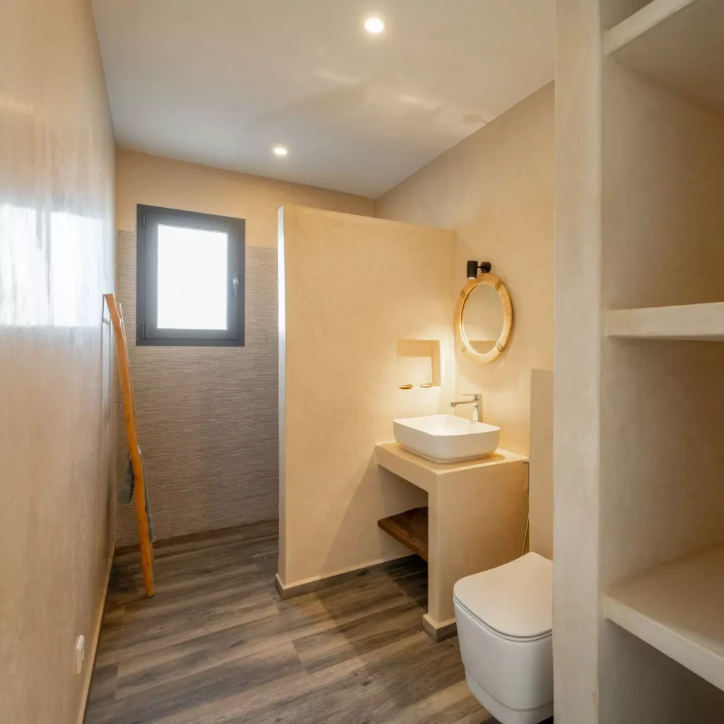 Vue de la salle de bain de la chambre enfants villa de luxe Dar Pitxi à Essaouira